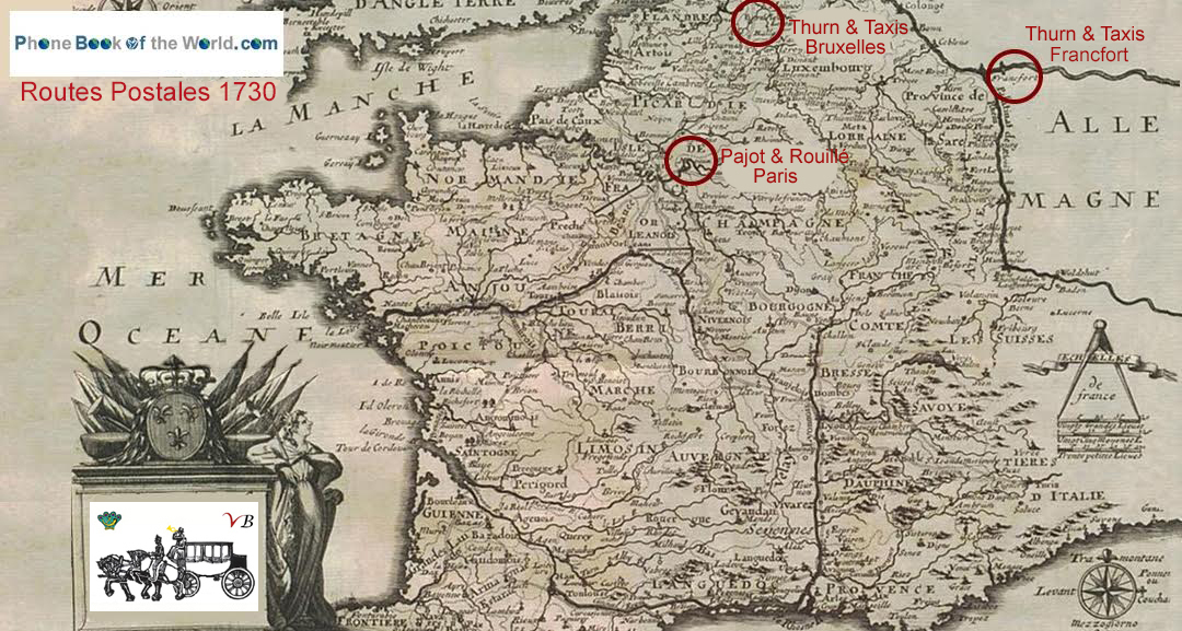 postal map France / Germany 1730