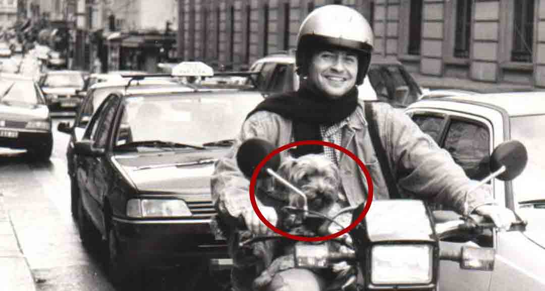 Ben Solms and dog Electrica on the way to Cremerie de Paris, Snapshot taken on rue du Bac by a British tourist around 1997. Ben Solms and Electrica