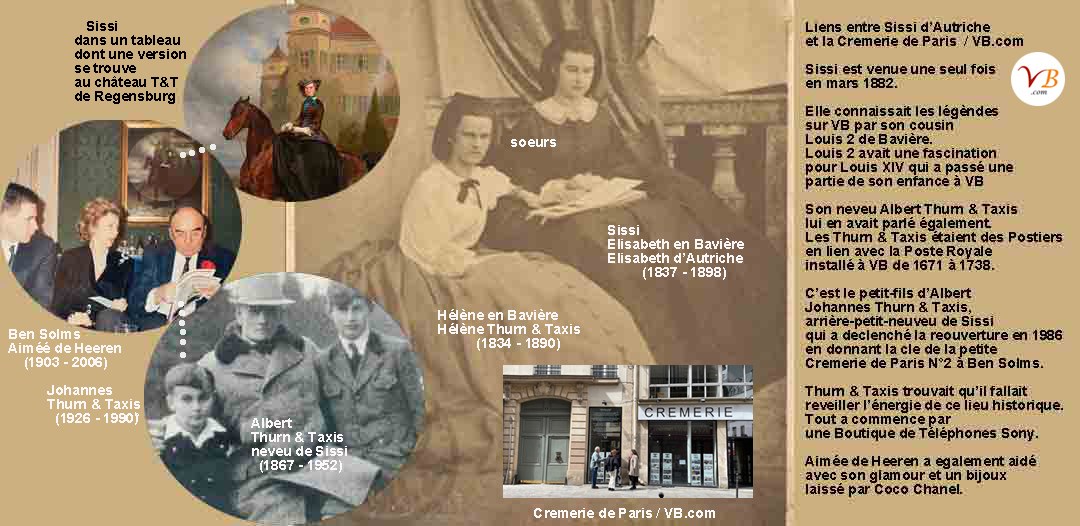 Helene Thurn and Taxis with her sister Sissi of Austria, small images painting of Sissi, Ben Solms, Aimee de Heeren, Johannes Thurn and Taxis in 1987, Albert Thurn and Taxis with his granssons Johannes and Anselm in 1930, Cremerie de Paris in 2025 Maximilian Karl Thurn and Taxis