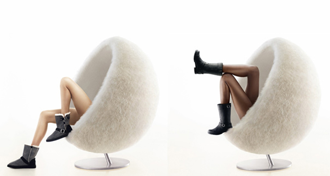 Photo shooting in the UGG Egg chair at Cremerie de Paris
